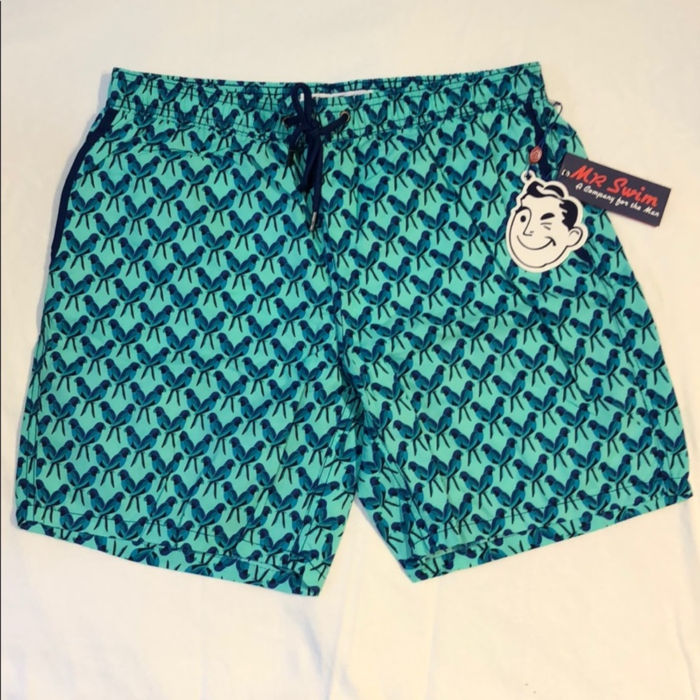 Teal/Parrot Print Men’s Medium Swim Shorts